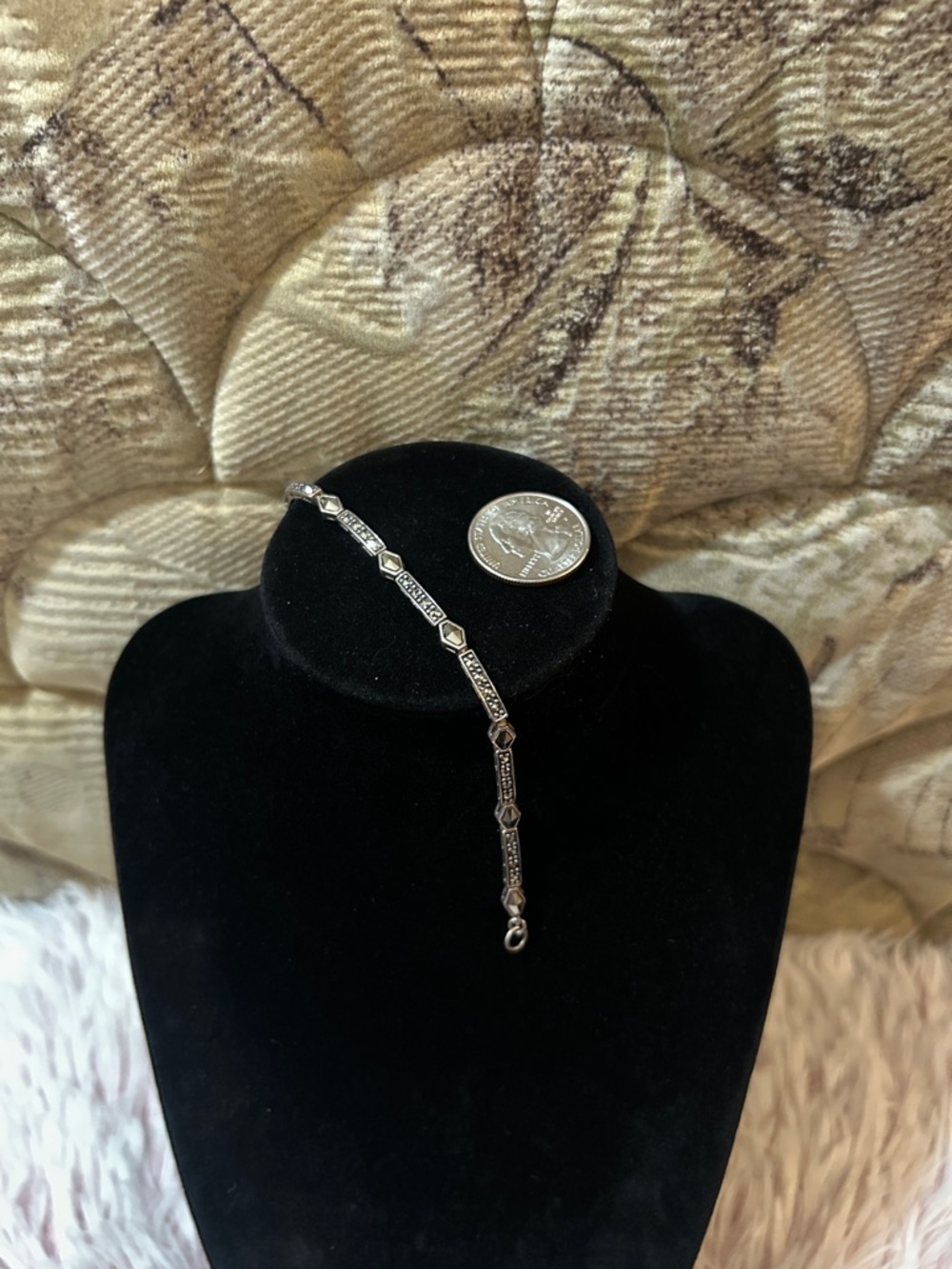 Vintage 925 Sterling Silver Marcasite Bracelet - Size 6.25 inches